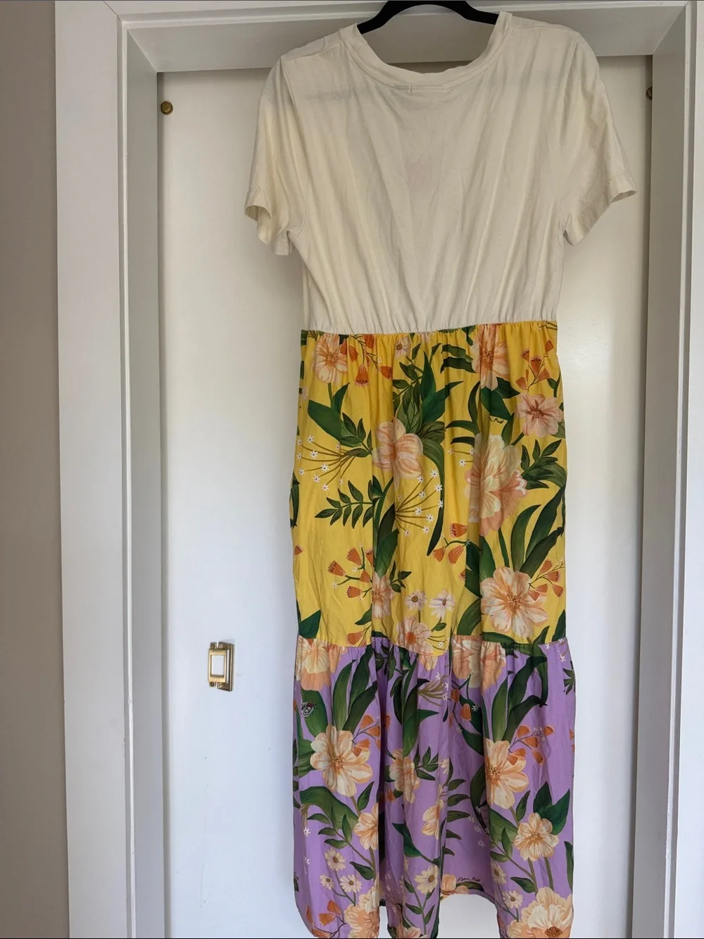 Farm Rio Tiered Tee Dress Anthropologie Mixed Poplin T-Shirt Cotton Brazil M - Picture 6 of 7